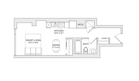 Floor plan for 1 bed, 1 bath, 474 sqft